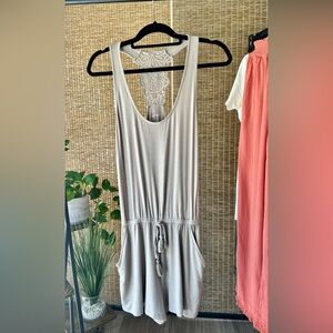 Aerie Crochet Taupe Tank Top Sleeveless Shorts Jumpsuit